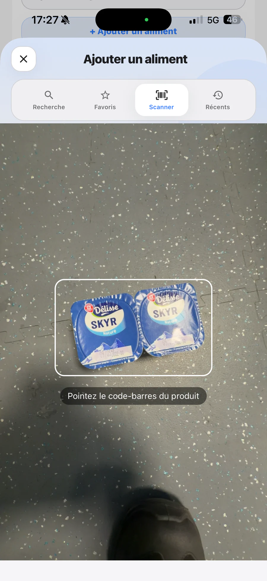 Preview of food barcode scanning in Elyra.