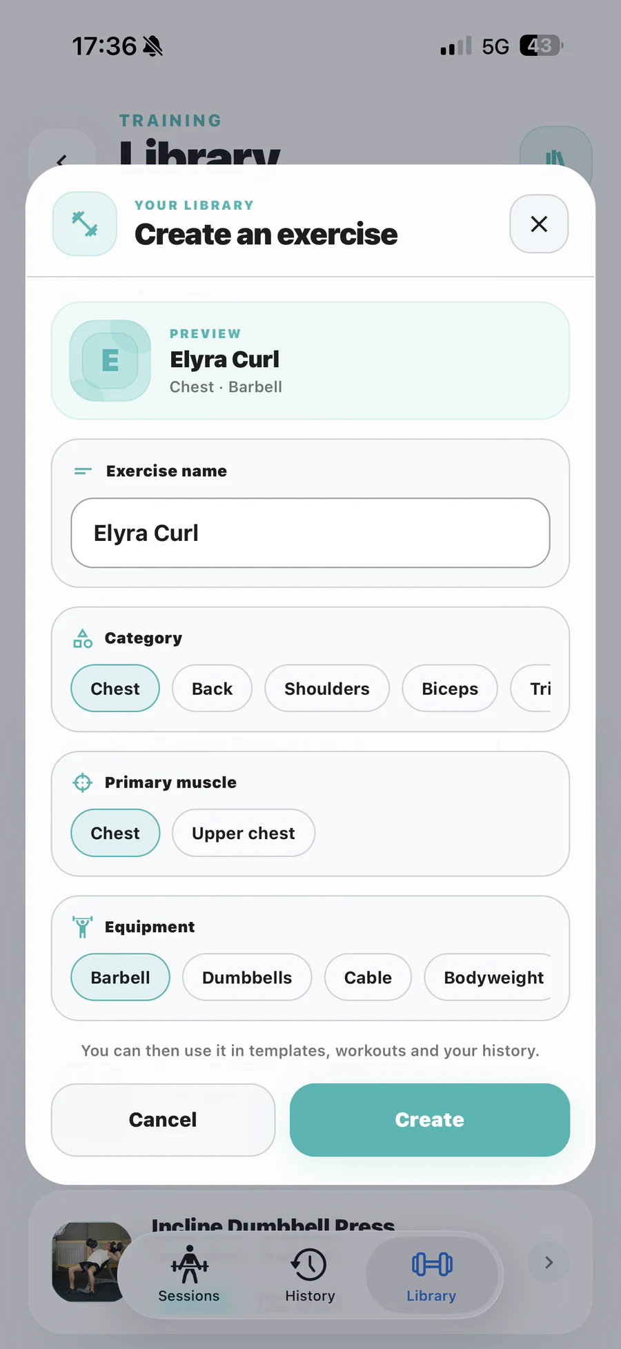 Preview of custom exercise creation in Elyra.