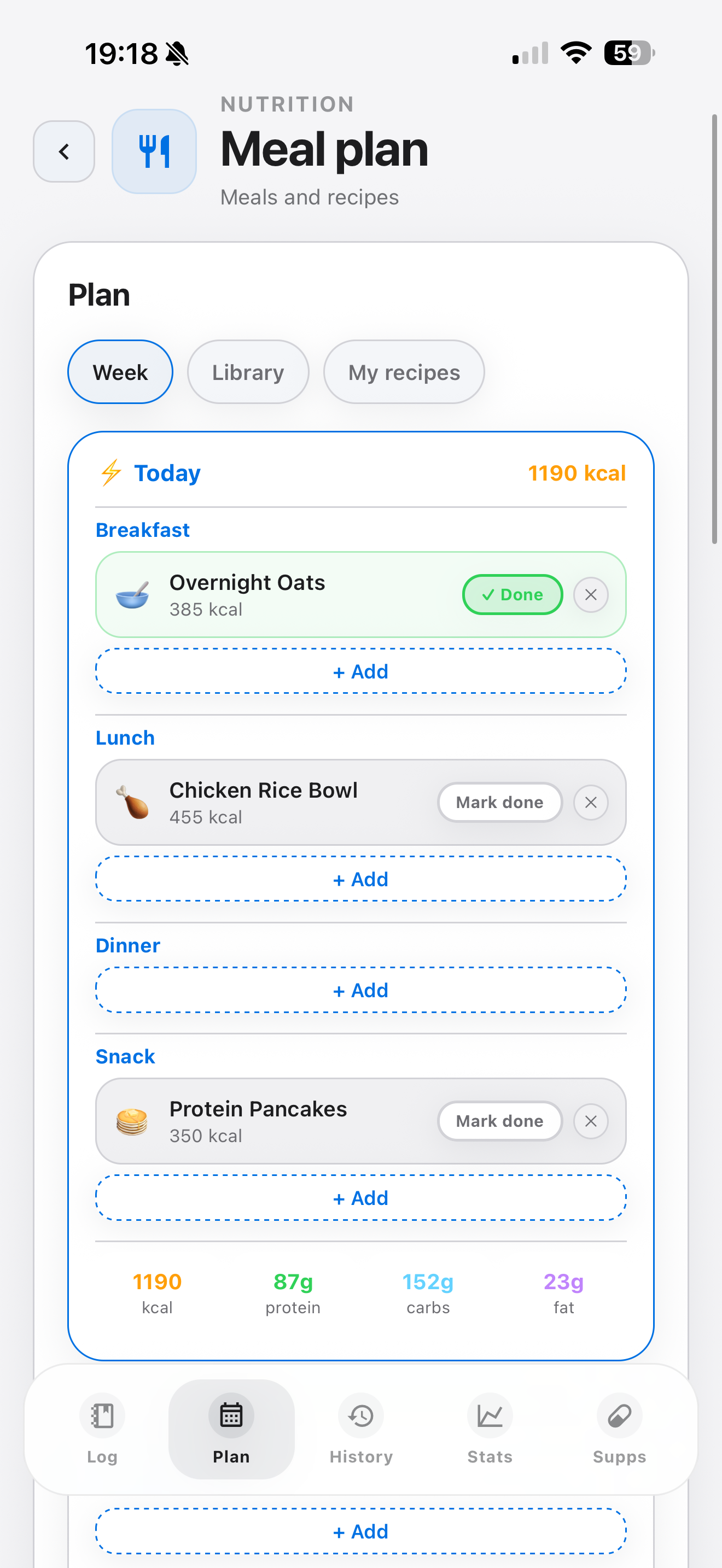 Preview of Elyra meal planning.