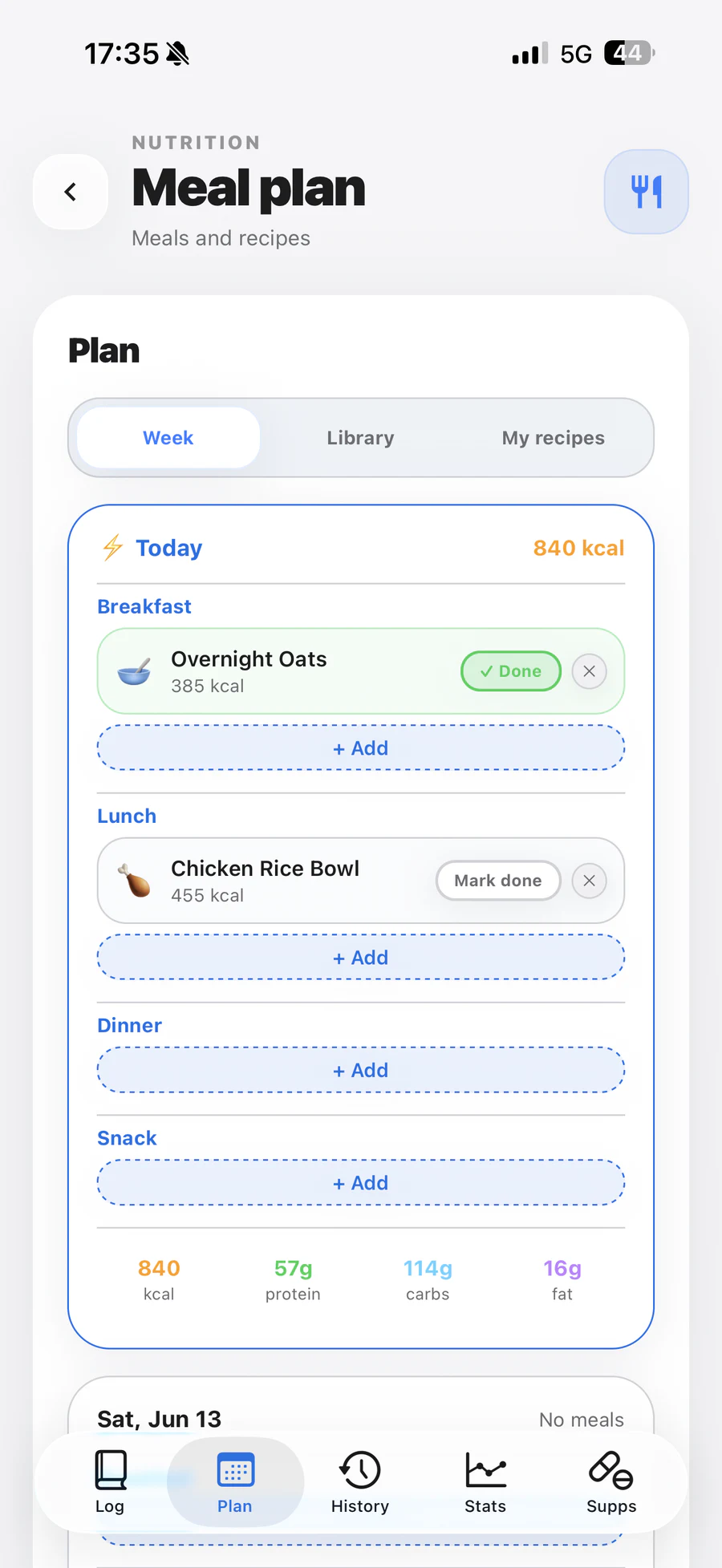 Preview of Elyra meal planning.