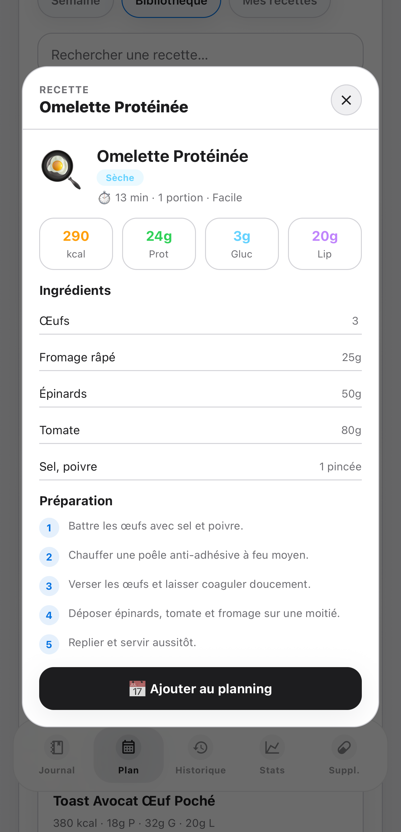 Aperçu d'une recette dans Elyra.